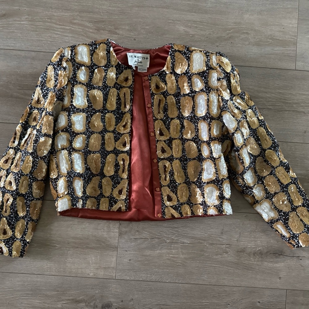 Vintage Jeanette For‎ St. Martin Women's Size Medium Gold & Black Sequin Jacket